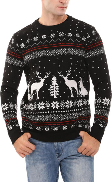 Totatuit Christmas Sweater Crew Neck Women Men Winter Long Sleeve Elegant Retro Christmas Pullover Casual Couples Sweater for Fall Winter Black