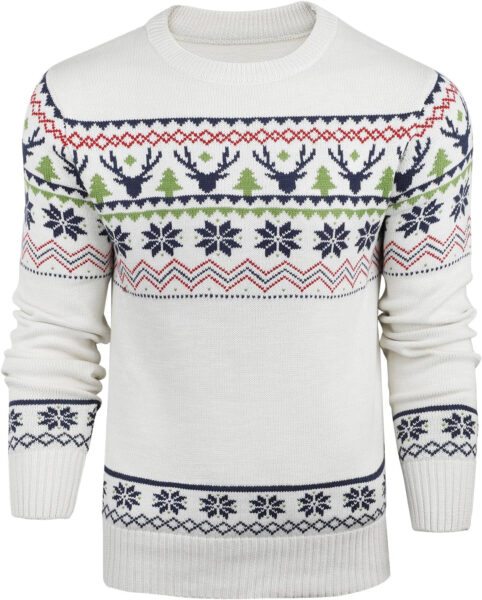 Danfiki Suéter para hombre, cuello redondo, suave, casual, de punto, clásico, para Navidad, invierno, suéter cálido
