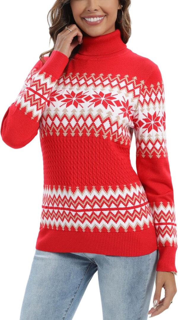 Suéter Navidad Mujer Cuello Alto Navideño Prendas de Punto Adherente Tops Manga Larga Jersey Calcetín Básico Invierno Jerséis Elegante - Imagen 3