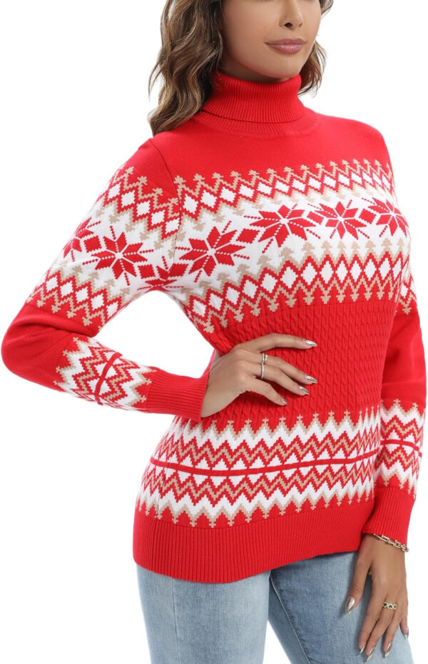 Suéter Navidad Mujer Cuello Alto Navideño Prendas de Punto Adherente Tops Manga Larga Jersey Calcetín Básico Invierno Jerséis Elegante - Imagen 4