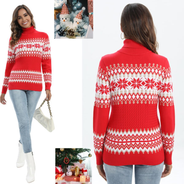 Suéter Navidad Mujer Cuello Alto Navideño Prendas de Punto Adherente Tops Manga Larga Jersey Calcetín Básico Invierno Jerséis Elegante - Imagen 5