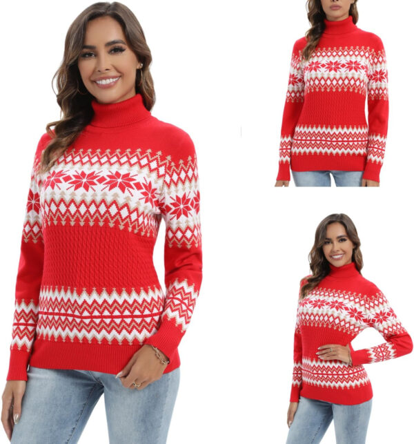 Suéter Navidad Mujer Cuello Alto Navideño Prendas de Punto Adherente Tops Manga Larga Jersey Calcetín Básico Invierno Jerséis Elegante - Imagen 6