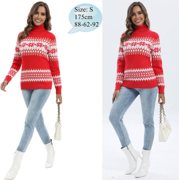 Suéter Navidad Mujer Cuello Alto Navideño Prendas de Punto Adherente Tops Manga Larga Jersey Calcetín Básico Invierno Jerséis Elegante - Imagen 7