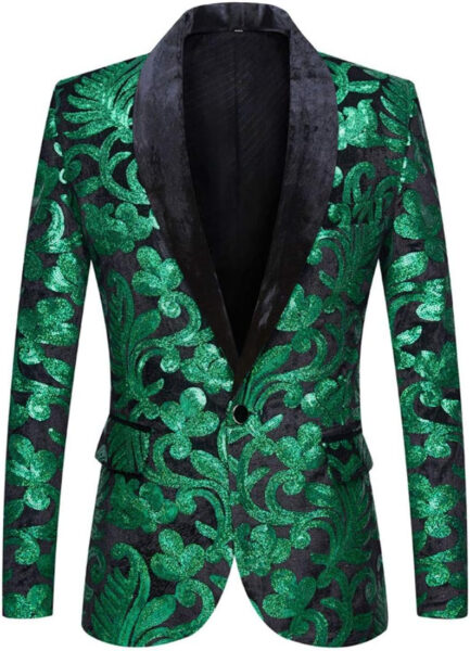 PYJTRL Hombres Moda Terciopelo Lentejuelas Patrón Floral Traje Chaqueta Blazer