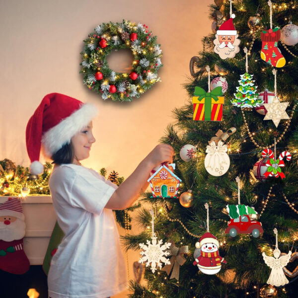 Vyntra Adornos Navidad Madera,72 pcs - Decoración Arbol - Manualidades Colgantes y Originales para Niños y Adultos, Bricolaje Personalizado - Imagen 6