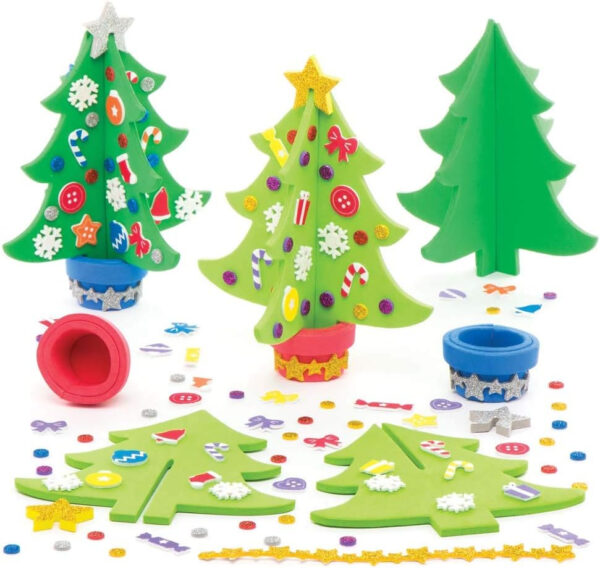 Baker Ross AR802 Kits de Árboles de Navidad, Manualidades Decorativas Navideñas para Niños, Paquete de 4