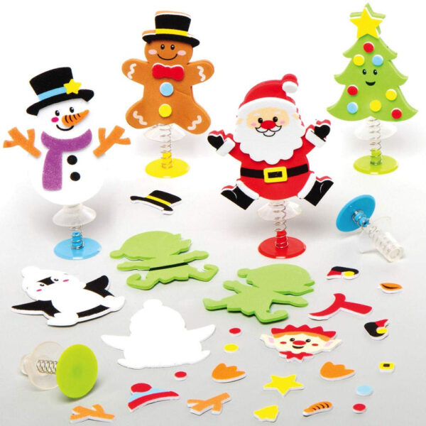 Baker Ross AX488 Kit Juguetes Saltadores De Navidad - Paquete De 8, Manualidades Festivas Para Niños, Paquetes De Actividades Y Decoraciones Navideñas Para Niños