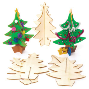 Baker Ross Árboles de Navidad 3D de madera (Pack de 5) – Ideales para manualidades infantiles