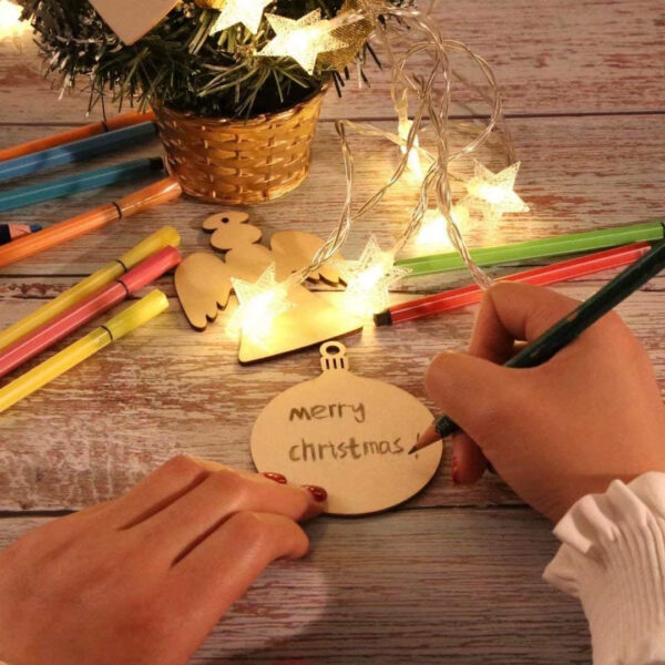 DRERIO 100 Bolas Redondas Madera para Colgar Adornos Navidad, rebanadas Madera en Blanco con Cuerda para decoración del árbol de Navidad, Manualidades - Imagen 4