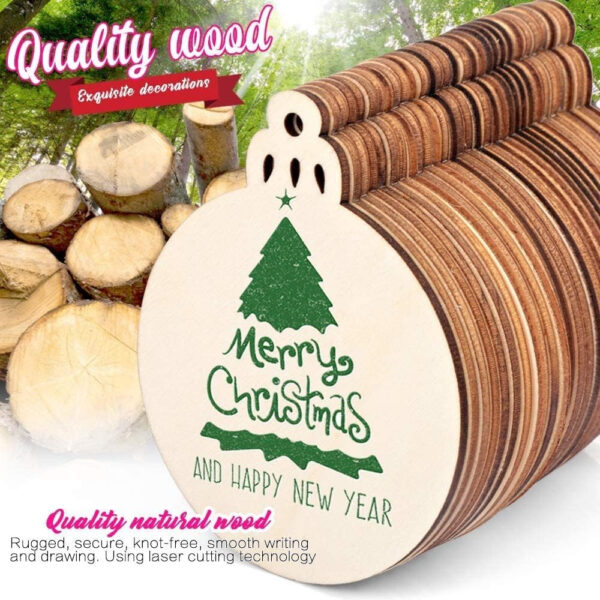 DRERIO 100 Bolas Redondas Madera para Colgar Adornos Navidad, rebanadas Madera en Blanco con Cuerda para decoración del árbol de Navidad, Manualidades - Imagen 6