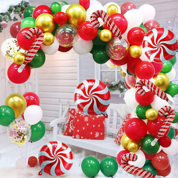 Globos de Feliz Navidad Hillylolly 108 Piezas Kit de Globos Navideños, Globos de Navidad Rojo Verde Blanco, Globos de Látex, Kit de Guirnalda de Globos Arch, Globos de Navidad Decoraciones de Fiesta - Imagen 2