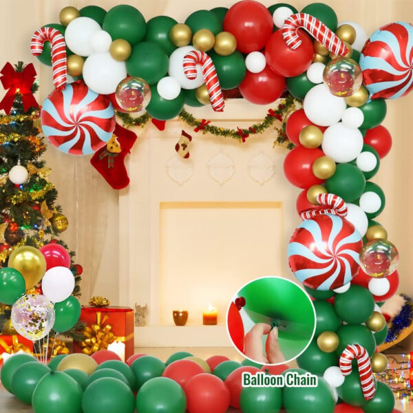 Globos de Feliz Navidad Hillylolly 108 Piezas Kit de Globos Navideños, Globos de Navidad Rojo Verde Blanco, Globos de Látex, Kit de Guirnalda de Globos Arch, Globos de Navidad Decoraciones de Fiesta - Imagen 4