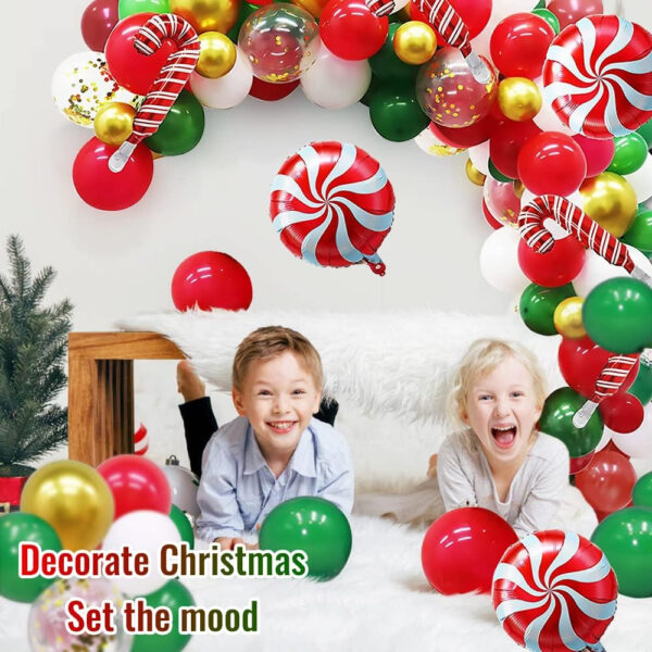 Globos de Feliz Navidad Hillylolly 108 Piezas Kit de Globos Navideños, Globos de Navidad Rojo Verde Blanco, Globos de Látex, Kit de Guirnalda de Globos Arch, Globos de Navidad Decoraciones de Fiesta - Imagen 5