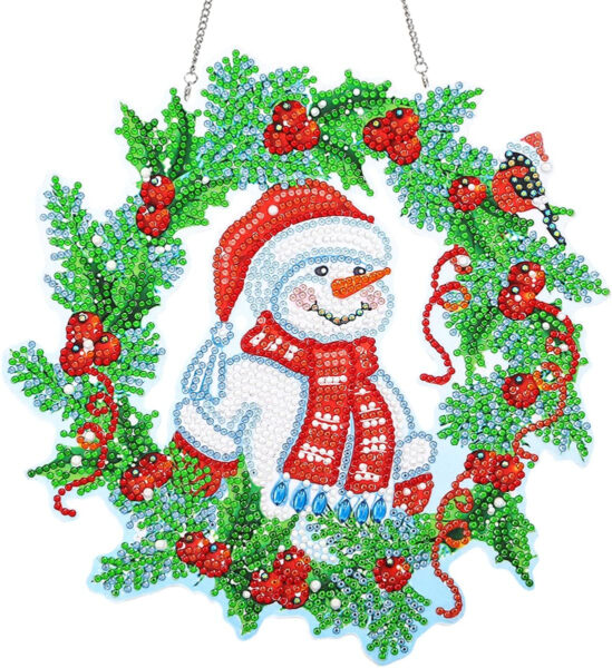 Pintura de diamantes 5D, corona de puerta de Navidad DIY, conjunto de corona redonda de Navidad, corona de Navidad para adultos, adornos para niños