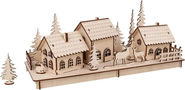 Rayher Maqueta de casas navideñas para montar, 40x14,5x17 cm, pueblo de Navidad en madera, 63158505 - Imagen 4