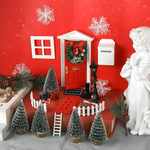 CPROSP 20pcs Puerta Elfo de Navidad, Christmas Fairy Door, Mini Casa Elfo Puerta Decoración Navideña Conjunto Escena en Miniatura Mini Puerta de Madera Elfo Puerta Accesorios Navidad DIY Decoración - Imagen 6