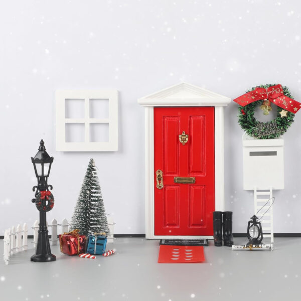 CPROSP 20pcs Puerta Elfo de Navidad, Christmas Fairy Door, Mini Casa Elfo Puerta Decoración Navideña Conjunto Escena en Miniatura Mini Puerta de Madera Elfo Puerta Accesorios Navidad DIY Decoración - Imagen 7