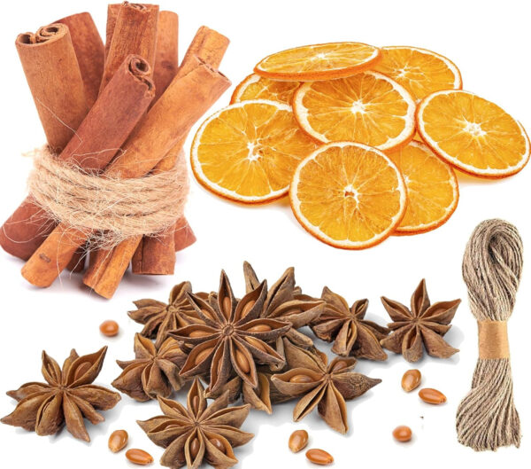 Kit de Corona navideña de 60 Piezas: palitos de Canela, rodajas de Naranja Seca, anís Estrellado, Cordel de Yute, Decoraciones para árboles de Navidad, difusor de Aromas