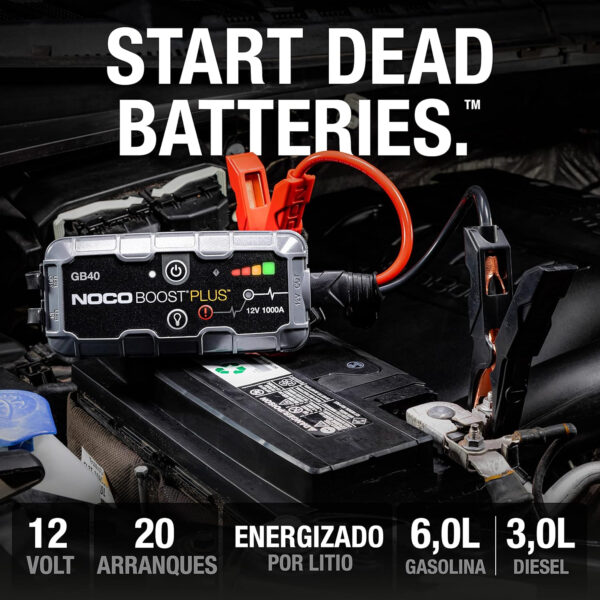 NOCO Boost Plus GB40, Arrancador de Batería de Coche 1000A, Booster de Bateria Portátil y Cables de Arranque Profesionales para Motores de Gasolina de hasta 6,0 litros y Diésel de 3,0 litros - Imagen 3