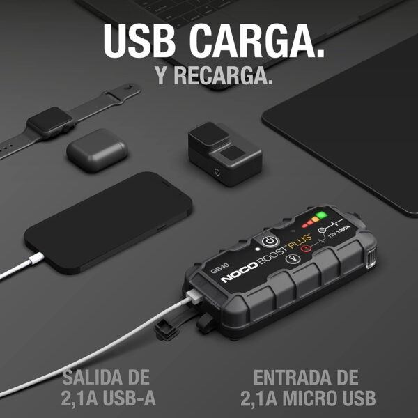 NOCO Boost Plus GB40, Arrancador de Batería de Coche 1000A, Booster de Bateria Portátil y Cables de Arranque Profesionales para Motores de Gasolina de hasta 6,0 litros y Diésel de 3,0 litros - Imagen 5