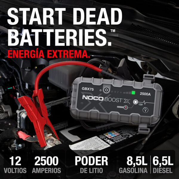 NOCO Boost X GBX75, Arrancador de Batería de Coche 2500A, Booster de Bateria Portátil y Cables de Arranque Profesionales para Motores de Gasolina de hasta 8,5 litros y Diésel de 6,5 litros - Imagen 3