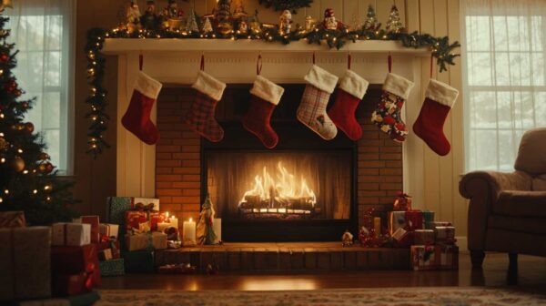 Sala decorada con motivos navideños tradicionales