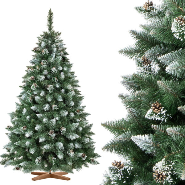 FairyTrees árbol de Navidad Artificial 180cm Pino con el Soporte de Madera | árbol Artificial Blanco nevado| Fabricado en EU