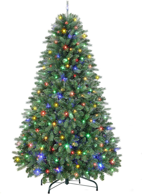 SHareconn 180 cm Arbol de Navidad Artificial con Luces Led, con 1018 PE y PVC Puntas de Rama, con 330 Luces Blancas Cálidas & Multicolores y 8 Modos de luz, Soporte de Metal Plegable, Montaje Rápido