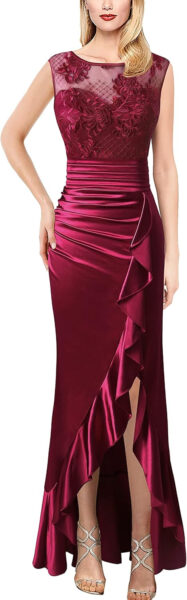 VFSHOW Vestido plisado asimétrico con cuello de arco para mujer, vestido de fiesta de cóctel