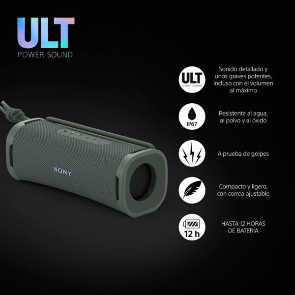 Sony ULT Field 1 Altavoz inalámbrico Bluetooth portátil con ULT Power Sound, Ultimate Deep Bass, IP67, Resistente a los Golpes, 12H de batería, Llamadas nítidas, Gris Bosque - Imagen 2