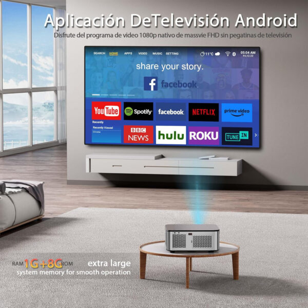 Proyector PortátilAndroid TV & Auto Corrección Horlat 4K Soporte 6G WiFi Bluetooth,28000 Lúmenes 300'' Display Proyector, con una Aplicación Incorporada Netflix,Youtube,Prime Video +7000 APPS - Imagen 2