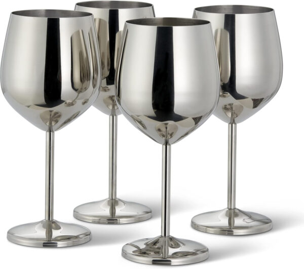 Oak & Steel - 4 Elegantes Copas De Vino Plateadas De Acero Inoxidable, 500ml - Set De Regalo De Copas Irrompibles, Para Bodas, Aniversarios, Fiestas De Cumpleaños