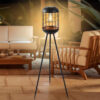 Lámpara de pie solar para exteriores, trípode de metal, lámpara solar impermeable, linterna solar grande, luces decorativas para patio, terraza, césped, jardín, camino (negro)