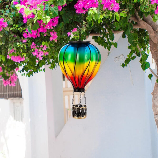 Starsoul Farol solar de cristal con luz de llama parpadeante, lámpara de globo de aire caliente, impermeable, colgante, para jardín, patio, porche, decoración - Imagen 3