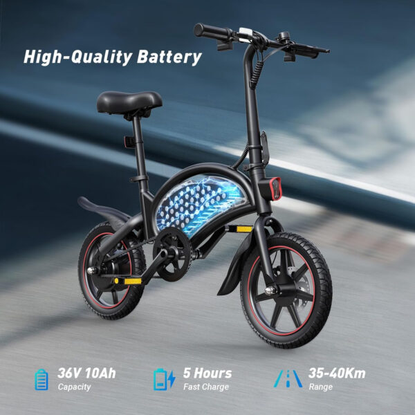 DYU Bicicleta Eléctrica Plegable,14 Pulgadas Portátil Bicicleta Eléctrica,Inteligente E-Bike con Asistencia de Pedal, Altura Ajustable,Portátil Compacta,Unisex Adulto - Imagen 2