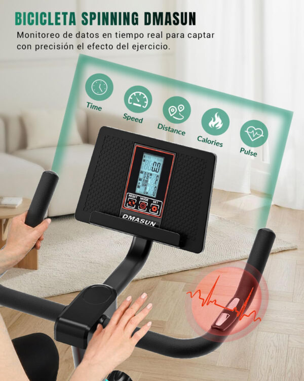 Bicicleta Estatica, Bici Estatica Profesional DMASUN con Portavasos, Ejercicio Silencioso Seguro, Cómodo Cojín Del Asiento, Capacidad 160 kg (Funda Sillin Bicicleta Estatica Incluida) - Imagen 4