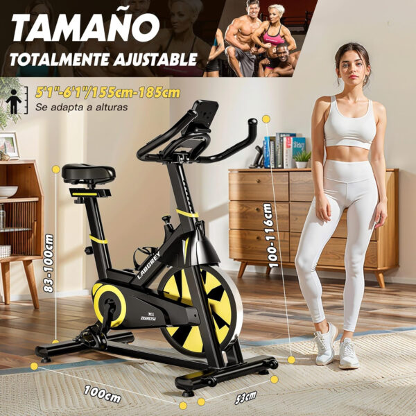 LABGREY Bicicleta Indoor Ejercicio Gym Casa Fitness Bikes Volante 15 KG, Resistencia Ajustable con Pantalla LCD y Monitor de Frecuencia Cardíaca (Amarillo) - Imagen 2