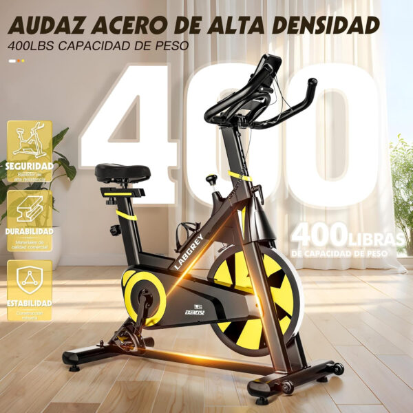 LABGREY Bicicleta Indoor Ejercicio Gym Casa Fitness Bikes Volante 15 KG, Resistencia Ajustable con Pantalla LCD y Monitor de Frecuencia Cardíaca (Amarillo) - Imagen 3