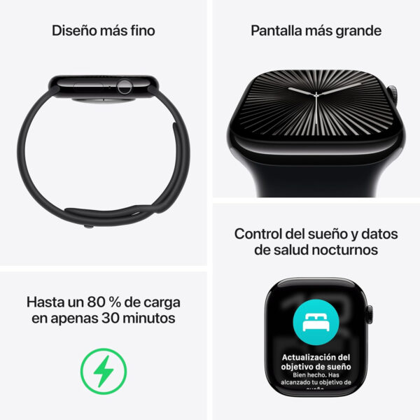 Apple Watch Series 10 GPS + Cellular Smartwatch con Caja de Titanio Natural de 42 mm y Correa Deportiva Gris Piedra - Talla S/M. Monitor de entreno, App ECG, Pantalla Retina Siempre Activa - Imagen 3