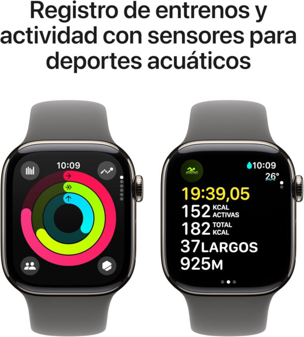 Apple Watch Series 10 GPS + Cellular Smartwatch con Caja de Titanio Natural de 42 mm y Correa Deportiva Gris Piedra - Talla S/M. Monitor de entreno, App ECG, Pantalla Retina Siempre Activa - Imagen 4