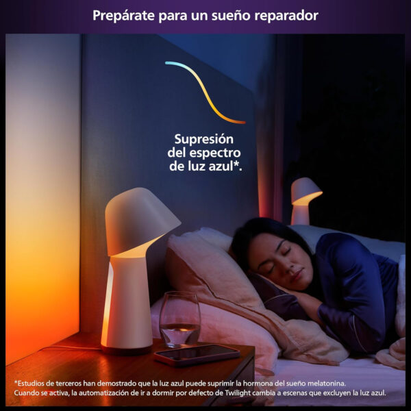 Philips Hue Twilight, Lámpara de mesilla inteligente, optima para dormir y despertar, luz blanca y de color, compatible con Bluetooth, control por voz con Alexa, Apple Home y Google Assistant - Imagen 2