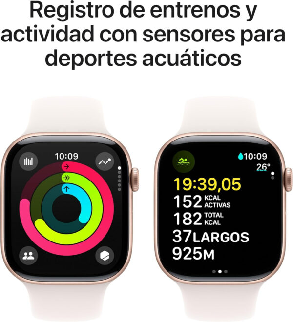 Apple Watch Series 10 GPS Smartwatch con Caja de Aluminio Oro Rosa de 46 mm y Correa Deportiva Rosa Rubor - Talla M/L. Monitor de entreno, App ECG, Pantalla Retina Siempre Activa - Imagen 4