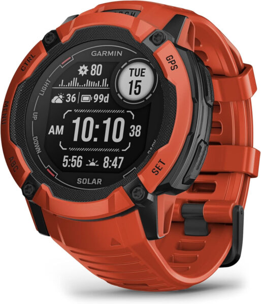 Garmin Instinct 2X Solar, Rugged GPS Smartwatch, Water Resistant, Solar Charging, Sports Features, Pulse Oximetry, Sleep Score, and Smartphone Notifications, Red