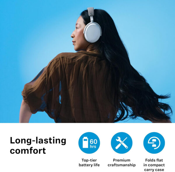 Sennheiser Auriculares MOMENTUM 4 Wireless, auriculares Bluetooth para llamadas nítidas con cancelación de ruido adaptativa, 60 horas de duración de la batería, sonido personalizable – Negro - Imagen 4