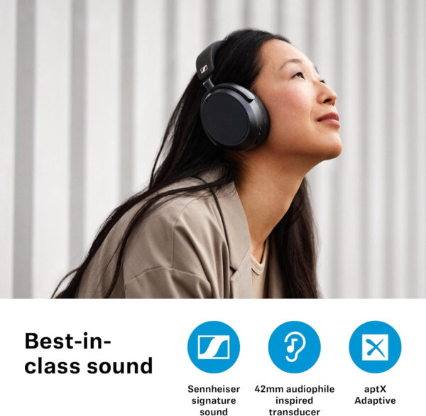 Sennheiser Auriculares MOMENTUM 4 Wireless, auriculares Bluetooth para llamadas nítidas con cancelación de ruido adaptativa, 60 horas de duración de la batería, sonido personalizable - Blanco - Imagen 3