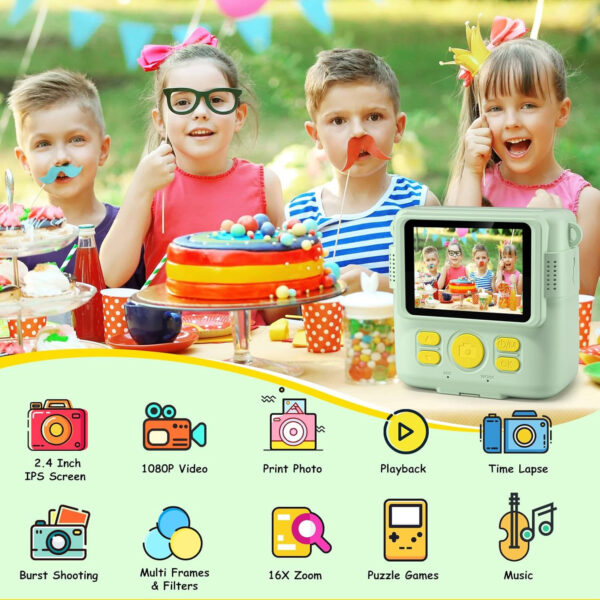 Camara Fotos Infantil Instantanea,GREENKINDER Camara Fotos Infantil,2.4" HD 1080P Cámara Instantánea para Niños con Tarjeta de 32GB,Bolígrafos de Colores y Papel de Impresión,Regalos Juguete - Imagen 2