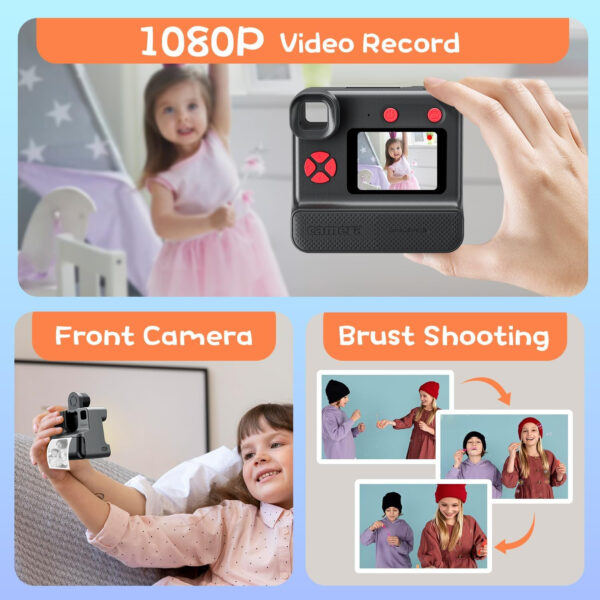 Camara Fotos Infantil Instantanea,Camara instanea para niños 1080P Cámara Instantánea con Tarjeta SD de 32GB,Bolígrafos de Colores y Papel de Impresión,Regalos Juguete (Black) - Imagen 3