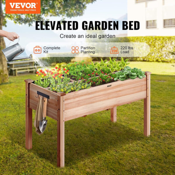 VEVOR Cama de jardín elevada, 4 x 2 x 2 pies, caja de madera elevada para plantar al aire libre con patas, para cultivar flores/verduras/hierbas en patio, jardín, patio, balcón, burlywood - Imagen 2