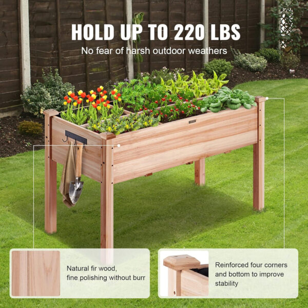 VEVOR Cama de jardín elevada, 4 x 2 x 2 pies, caja de madera elevada para plantar al aire libre con patas, para cultivar flores/verduras/hierbas en patio, jardín, patio, balcón, burlywood - Imagen 4