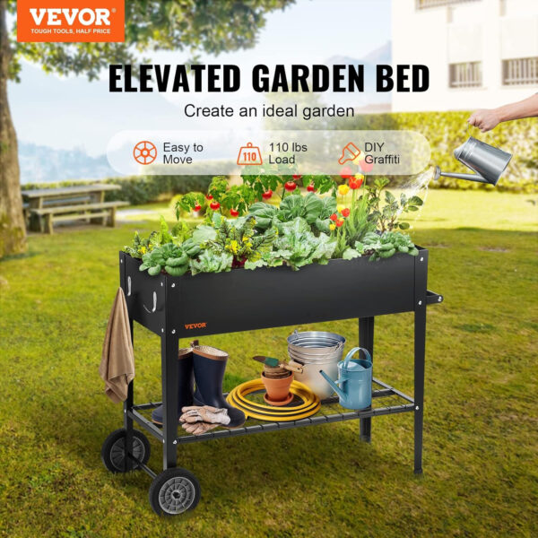 VEVOR Cama Elevada de Jardín 108 x 49,5 x 80 cm Jardinería Elevada de Metal Galvanizado para Cultivo de Flores Plantas Hierbas Huerto Urbano para Jardín Terraza Patio Balcón Negro con Accesorios - Imagen 2